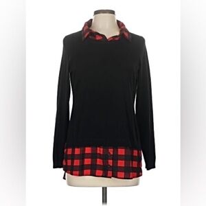 Black Sweater with Red Plaid Accents